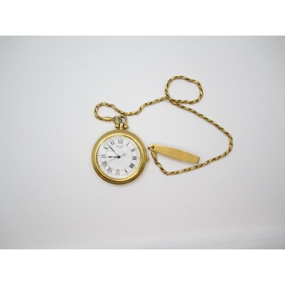 Vtg Women Seiko Quartz WR Analog 40mm Dial Railroad Roman Pocket Watch (G166) - Picture 3 of 7